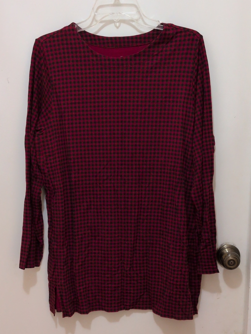 J. Jill Long-Sleeve Maroon and Black Check Tunic